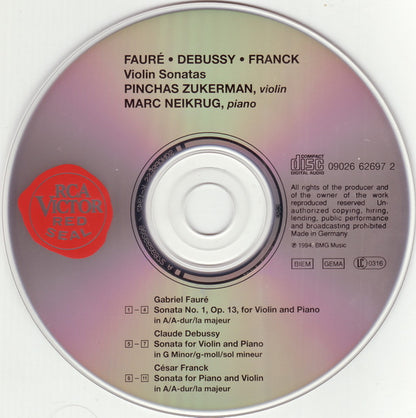 César Franck ▪ Claude Debussy ▪ Gabriel Fauré – Pinchas Zukerman ▪ Marc Neikrug : Violin Sonatas (CD)