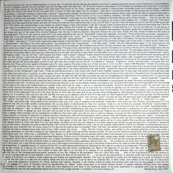 Michael Snow : Musics For Piano, Whistling, Microphone And Tape Recorder (2xLP, Album, Ltd, RE)