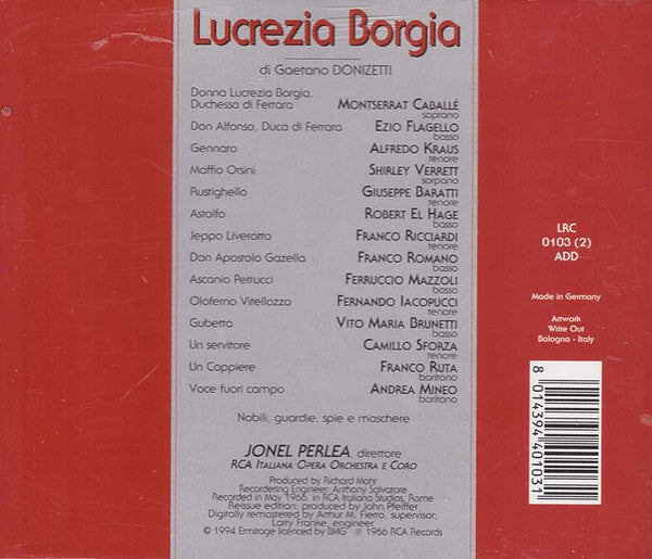 Donizetti*, Montserrat Caballe*, Shirley Verrett, Alfredo Kraus, Jonel Perlea : Lucrezia Borgia (2xCD, Album, RP)