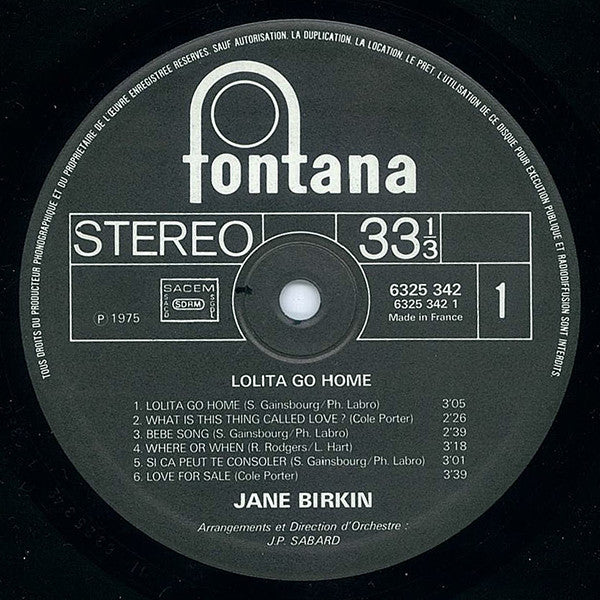 Jane Birkin : Lolita Go Home (LP, Album, 1st)