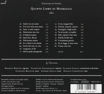 Carlo Gesualdo, La Venexiana : Quinto Libro Di Madrigali 1611 (CD, Album)