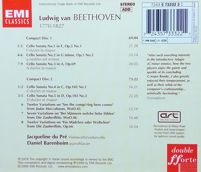 Beethoven* - Jacqueline du Pré, Daniel Barenboim : Cello Sonatas & Variations (2xCD, Album)