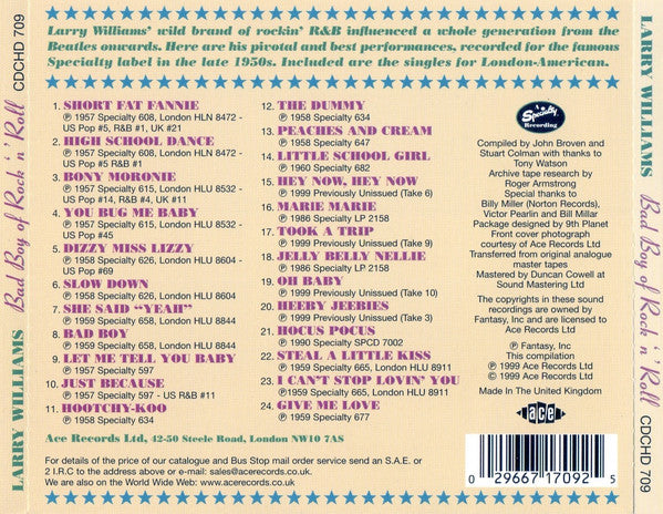 Larry Williams (3) : Bad Boy of Rock 'n' Roll (CD, Comp)