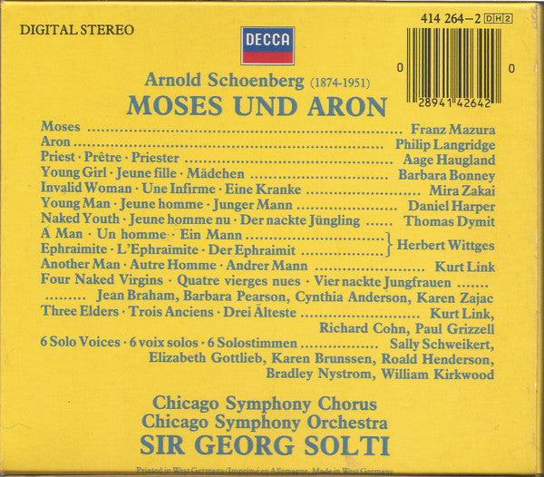 Arnold Schoenberg, Franz Mazura, Philip Langridge, Chicago Symphony Orchestra, Chicago Symphony Chorus, Georg Solti : Moses Und Aron (2xCD)
