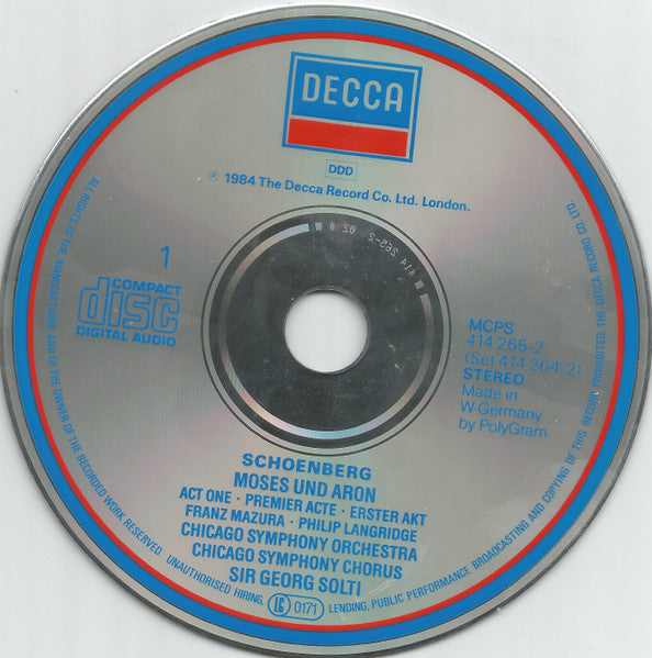 Arnold Schoenberg, Franz Mazura, Philip Langridge, Chicago Symphony Orchestra, Chicago Symphony Chorus, Georg Solti : Moses Und Aron (2xCD)