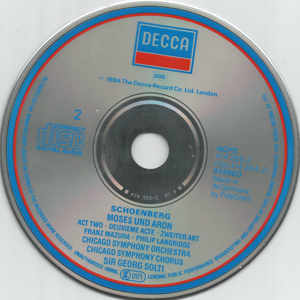 Arnold Schoenberg, Franz Mazura, Philip Langridge, Chicago Symphony Orchestra, Chicago Symphony Chorus, Georg Solti : Moses Und Aron (2xCD)