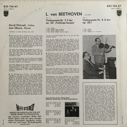 Ludwig Van Beethoven, David Oistrach ‧ Lev Oborin : Violinsonaten V: No. 5 Op. 24 "Frühlings-Sonate" ‧ Nr. 6 Op. 30 No. 1 (LP, RE)