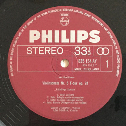 Ludwig Van Beethoven, David Oistrach ‧ Lev Oborin : Violinsonaten V: No. 5 Op. 24 "Frühlings-Sonate" ‧ Nr. 6 Op. 30 No. 1 (LP, RE)
