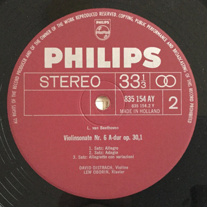 Ludwig Van Beethoven, David Oistrach ‧ Lev Oborin : Violinsonaten V: No. 5 Op. 24 "Frühlings-Sonate" ‧ Nr. 6 Op. 30 No. 1 (LP, RE)