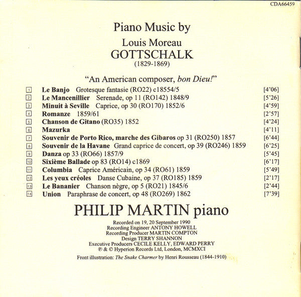 Philip Martin (3), Louis Moreau Gottschalk : Gottschalk Piano Music (CD, Album)
