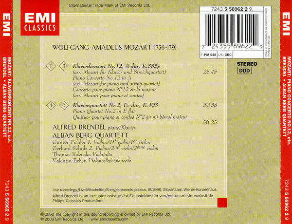 Mozart*, Alfred Brendel, Alban Berg Quartett : Piano Concerto No.12, Etc. (CD, Album)