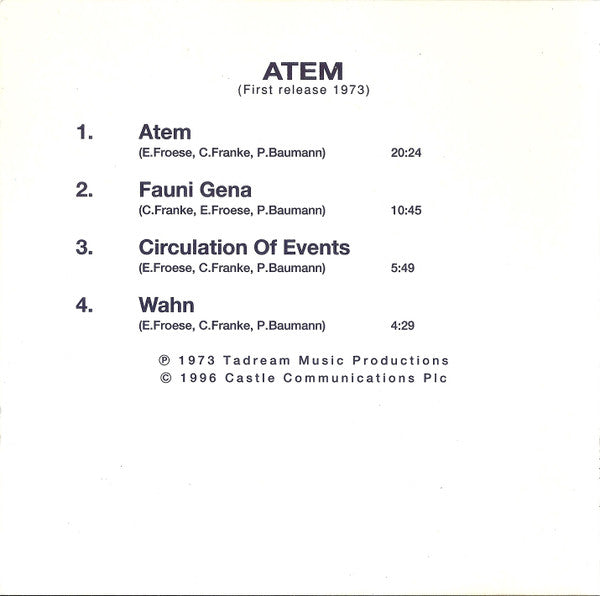 Tangerine Dream : Atem (CD, Album, RE, RM)