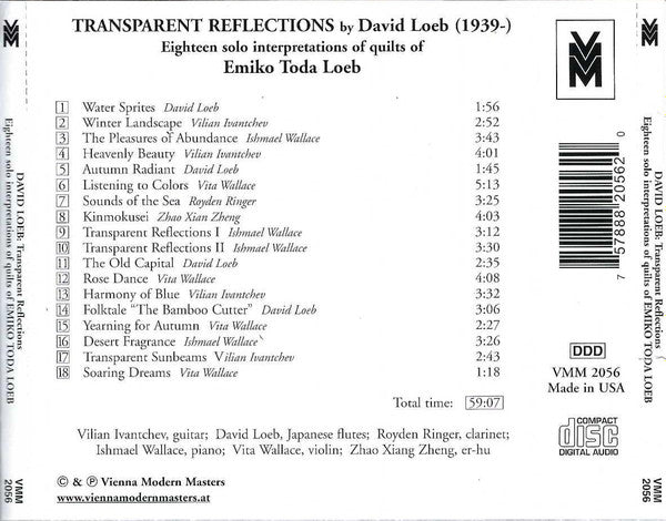 David Loeb : Transparent Reflections - Eighteen Solo Interpretations Of Quilts Of Emiko Toda Loeb (CD, Album)