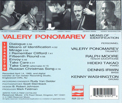 Valery Ponomarev : Means Of Identification (CD, Album, RE)
