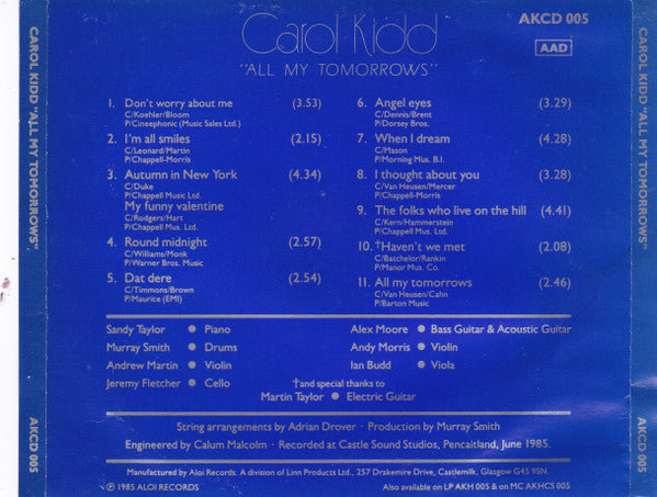 Carol Kidd : All My Tomorrows (CD, Album)