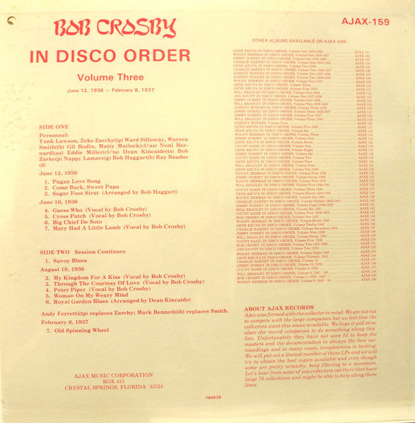 Bob Crosby In Disco Order Volume Three
